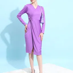 KETCH Purple V-Neck Long Sleeves Wrap Dress-picture-39