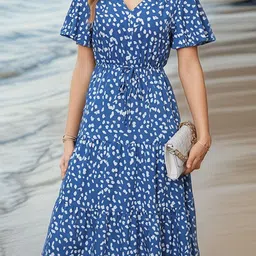StyleCast x Revolte Blue Floral Printed Layered Wrap Dress-picture-22