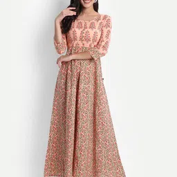 githaan Peach-Coloured & coral pink Floral Maxi Dress-picture-34