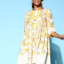 Sangria Women Floral Printed Cotton Schiffli A-Line Dress-picture-20