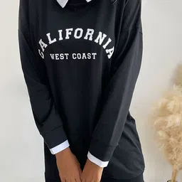 StyleCast Black Typography Printed Shirt Collar T-shirt Dress-picture-34