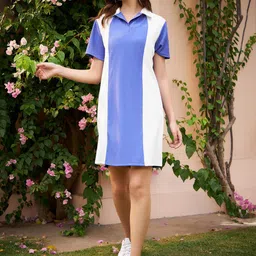 Athena White & Blue Colorblocked Rib Cotton T-shirt Dress-picture-21