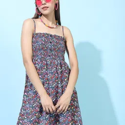 Tokyo Talkies Blue Floral Crepe Dress-image-45