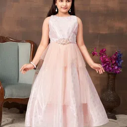 BAESD Girls Self Design Round Neck Sleeveless Net Fit & Flare Maxi Dress-picture-11