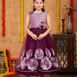 Aarika Girls Floral Net Fit & Flare Maxi Dress-image-64