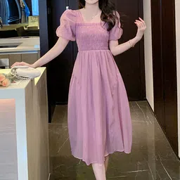 LULU & SKY Puff Sleeve Smocked Fit & Flare Midi Dress-picture-37