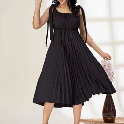 TextileNow Women Pleated Shoulder Tie-ups Dress image 1