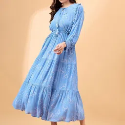 all about you Floral Printed Cuffed Sleeve Tiered Fit & Flare Midi Dress-image-12