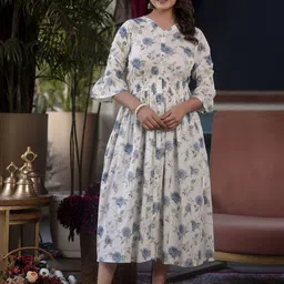 Nayo Floral Print V-Neck Fit & Flare Midi Dress-picture-13