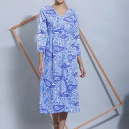 SQew Ethnic Motifs Printed Fit & Flare Midi Dress-picture-36