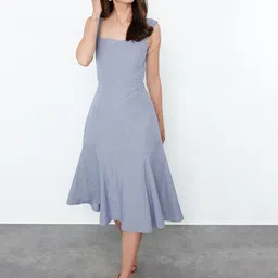 Trendyol Striped Shoulder Straps Fit & Flare Midi Dress-picture-19