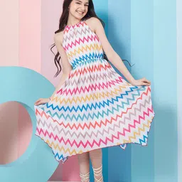 pspeaches Girls Geometric Printed Fit & Flare Midi Dress-image-50