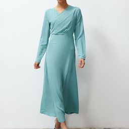 Trendyol Turquoise Blue V-Neck Fit & Flare Midi Dress-picture-19