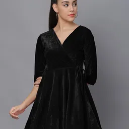 BAESD V Neck Tie Up Velvet Wrap Dress-image-62