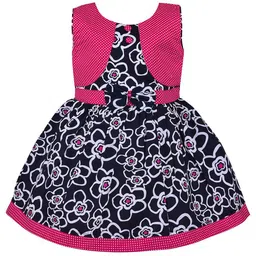 Wish Karo Girls Navy Blue & Pink Floral Printed Dress-image-98