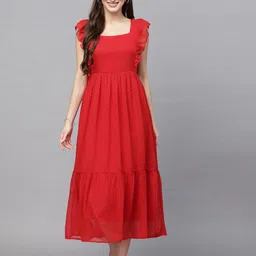 BAESD Georgette Square Neck Flutter Sleeve Maxi Midi Dress-image-1