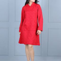 StyleStone Red Jacquard A-Line Hooded Dress-picture-47