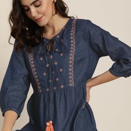 all about you Women Blue Embroidered Tiered A-Line Dress-picture-34