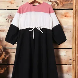 MUSHKIYA Girls Colourblocked Tie-Ups Detail A-Line Dress-picture-16