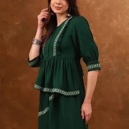 Anouk Green Geometric Embroidered A-line Ethnic Dresses-picture-42