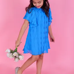 KidsDew Girls Self Designed High Neck Corsage Detailed Georgette A-Line Dress-image-53