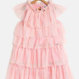MINI KLUB Girls Round Neck Sequinned Layered A-line Dress-picture-26