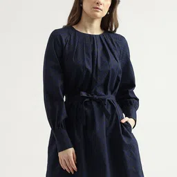 United Colors of Benetton Checked Cuffed Sleeves Belted Cotton A-Line Mini Dress-picture-33