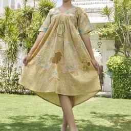 Kesudi Floral Printed Flared Sleeve A-Line Dress-image-5