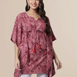 Fabflee Floral Print Crepe Kaftan Longline Top-picture-48
