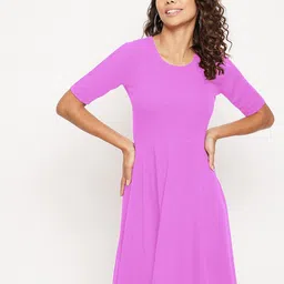 Uptownie Lite Women Purple Stretchable Half Sleeves Fit & Flare Skater Dress-picture-10