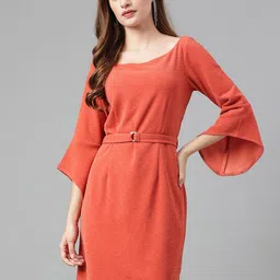 Latin Quarters Bell Sleeves Belted Detailed Sheath Dress-picture-39