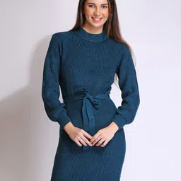 Chemistry Ribbed High Neck Belted Sweater Dress-image-20