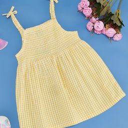 YU by Pantaloons Infants Girls Checked Smocked Pure Cotton Fit and Flare Dress-picture-31