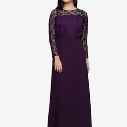 V&M Self Design Long Sleeves Crepe Maxi Dress-picture-27