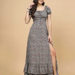 RAASSIO Floral Print Puff Sleeves Crepe Maxi Dress-picture-21