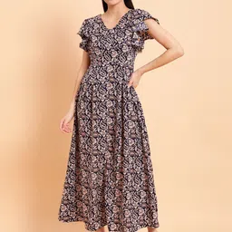 MINT STREET Multicoloured Floral Print Crepe Maxi Dress-picture-42