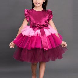 Pink Chick Girls Maroon Layered Net Party Dress-picture-13