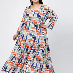 plusS Round Neck Long Sleeves Geometric Print Maxi Plus Size Dress image 1