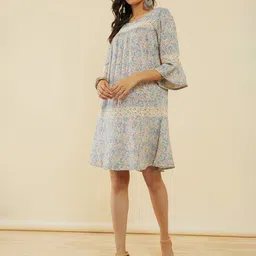 Soch Ethnic Motifs Print Bell Sleeve A-Line Dress-image-0