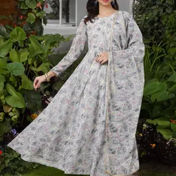 SAK JAIPUR Floral Printed Georgette Anarkali Maxi Ethnic Dress With Dupatta image 1