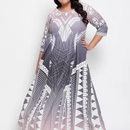 Amydus Women Plus Size Grey & White Maxi Dress-picture-11