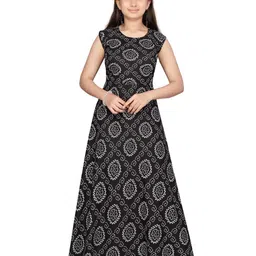 Aarika Girls Black Ethnic Motifs Printed Cotton Maxi Dress-image-34