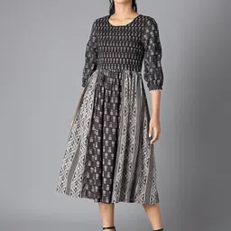 W Black & White Ethnic Motifs Midi Dress-picture-32