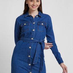 SPYKAR Shirt Collar Tie Ups Cotton Denim Shirt Dress-picture-11
