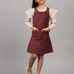 ZION Girls Floral Printed Straight Cotton Belted Round Neck Pinafore Dress-picture-36