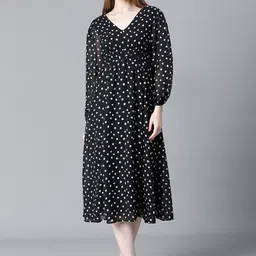 Oxolloxo Polka Dots Printed Georgette A Line Dress-image-17