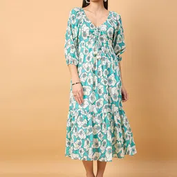 DRAPE AND DAZZLE Floral Printed Cotton A-Line Midi Dress-picture-25