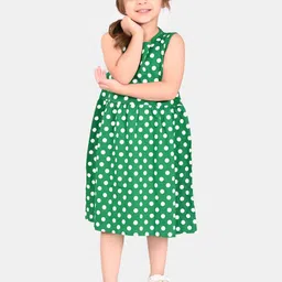 BONKIDS Girls Polka Dots Printed Cotton A-Line Midi Dress-image-0