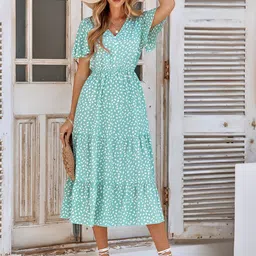 StyleCast Green Floral Print A-Line Midi Dress-picture-12