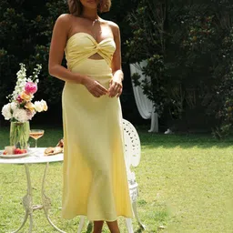 StyleCast Yellow Strapless Cotton A-Line Midi Dress image 1